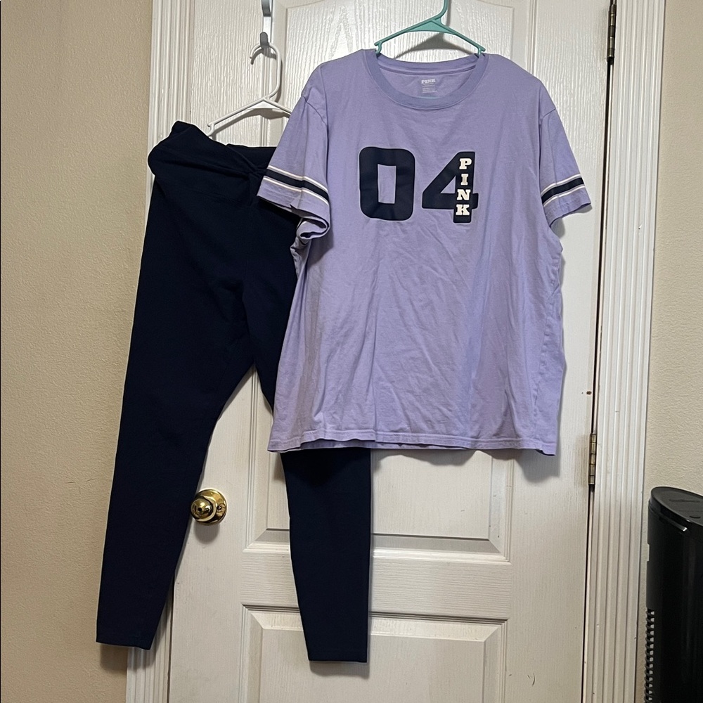 PINK vs Purple tee and Navy Leggings Set